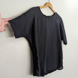 🌼J Crew Silky Gold Zipper Back Sheer Top, Black, Flowy Fit, Women's Size Small